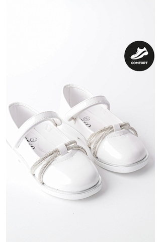 Muggo Unicorn Garantili Günlük Ortopedik Hafif Taban Taşlı Ve Cırtlı Kız Çocuk Babet Beyaz