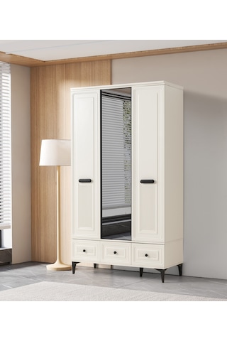 Alaska 3 Kapaklı %100 Mdf Elbise Dolabı Gardrop 117x54x212 Ekru