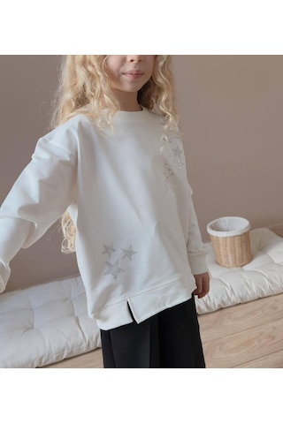 Miniko Kids Kız Çocuk Yıldız Taşlı 2li Pamuk Takım Ekru