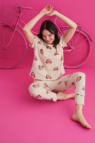 Kadın Baskılı Kısa Kollu Takım Waynap 4130 - Krem