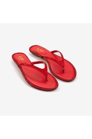 Rouge Kadın Taşlı Terlik R1-5 Kırmızı