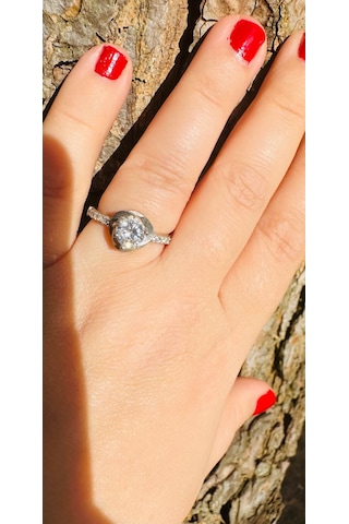 Parlak Gümüş Alyans Yüzük Zirkon Taşlı 925 Ayar