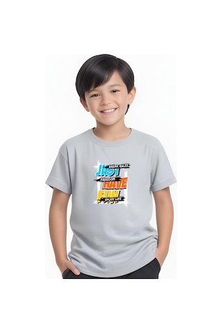 Fyk Kids Erkek Çocuk Yuvarlak Yaka Just Have Erkek Baskılı T-shirt Gri