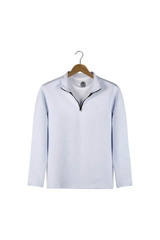 Erkek Beyaz Rahat Kalıp Yarım Fermuarlı Bato Yaka Basic Sweatshirt 21k-5200179-2 - Beyaz