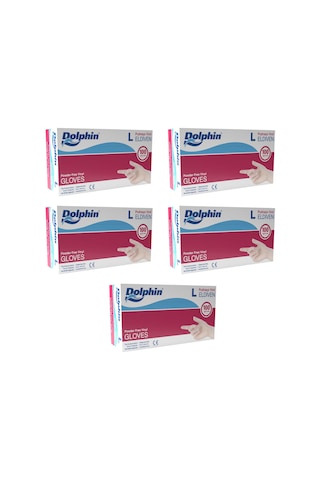 Dolphin Pudrasız Vinil Vinyl Tek Kullanımlık Eldiven Şeffaf Large Büyük Boy - 100'lü 5 Paket