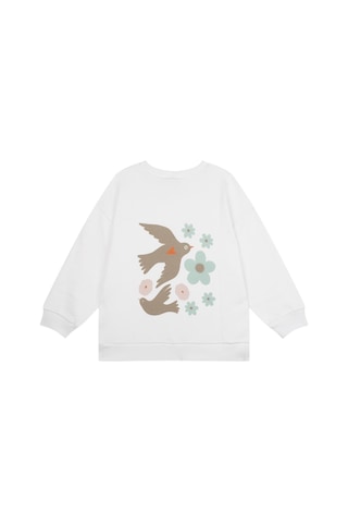 Antebies Organik Beyaz Kuş Baskılı Uzun Kollu Manşetli Kız Çocuk Sweatshirt