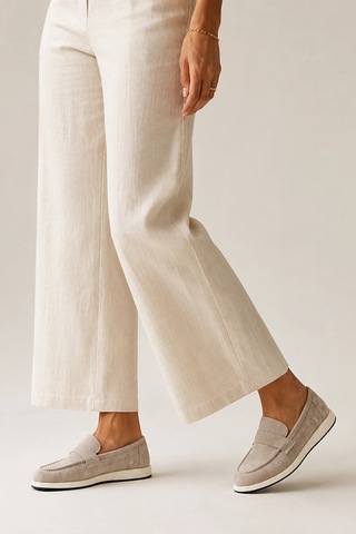 Sovenso Sunny Hakiki Deri Bej Süet Termo Taban Loafer
