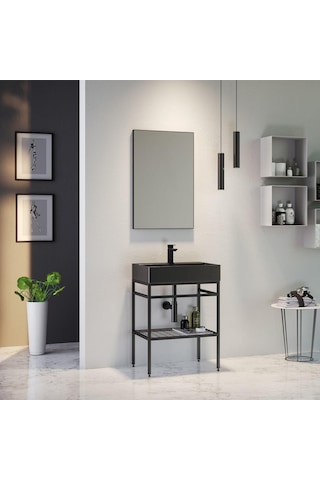 Orka Capetown 60 Cm Siyah Banyo Dolabı Alt Modül Ve Lavabo Siyah
