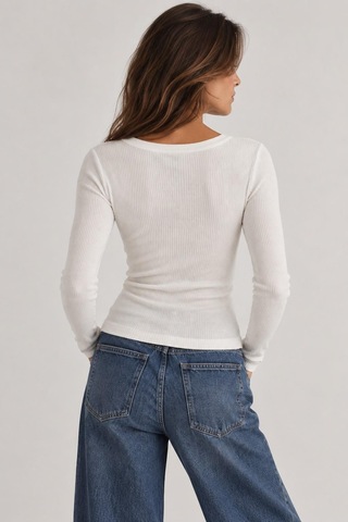 Alexandergardi Fitilli Slim Fit Uzun Kollu Bluz Beyaz-beyaz
