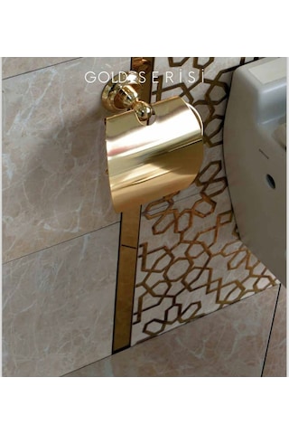 İsaoğlu Yapı Gold Tuvalet Kağıtlığı Kapaklı Kağıtlık Altın Banyo Aksesuar Vintage Komple Pirinç Gold
