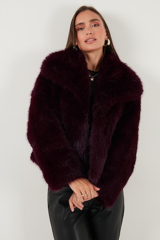 Lela Oversize Fit Gömlek Yaka Cepli Astarlı  Mont Bayan Kürk 497Berry Bordo
