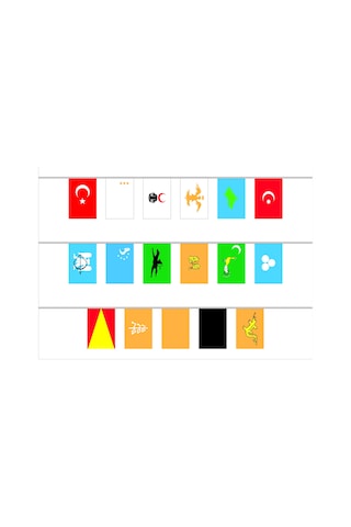 Dizili Eski Türk Devlet Bayrakları 17'li 30X45Cm.- Dizi Uzunluğu 765Cm