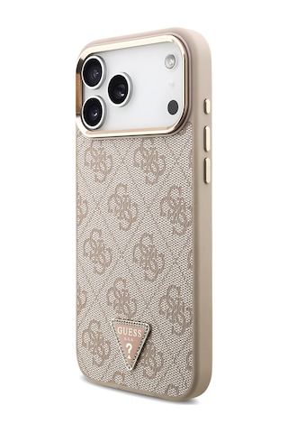 Apple Uyumlu iPhone 17 Pro Max Kılıf Guess Lisanslı M-safeli Taşlı Üçgen Logo 4g Desenli Kapak Pembe Pembe