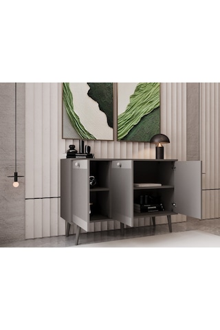 Melura Konsol 120 Cm %100 Mdf Lake Ahşap Ayaklı Gri