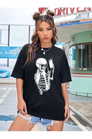 Baskılı T-shirt - Siyah Siyah