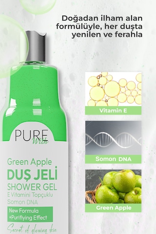 E Vitamin Topçuklu Yeşil Elma Özlü Arındırıcı Duş Jeli 2x400 Ml Elma