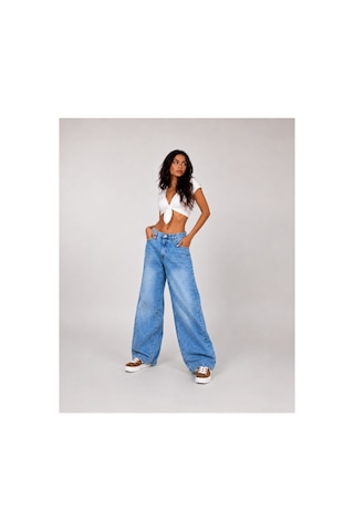 Bluemarlin Buz Kar Ön Yan Parçalı Diz İşlemli Baggy Jeans Mavi