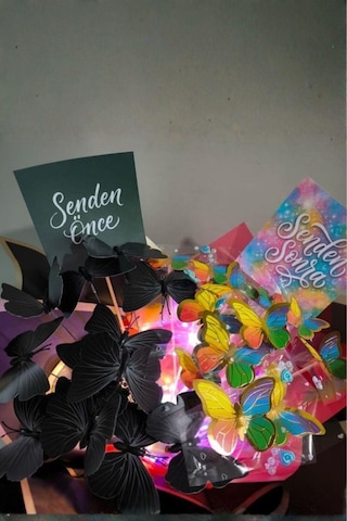 Senden Önce Senden Sonra 2 Led Işıklı Kelebekli Çiçek Buketi Işıklı Kelebek Buketi Sevgiliye, Kıza, Arkadaşa Hediye