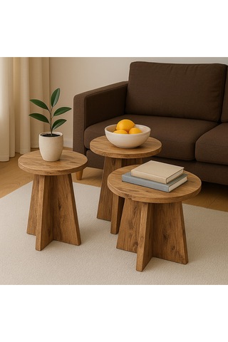 Tuna Model 3 Lü Orta Sehpa Seti, 40 Cm, 32 Cm, 28 Cm Çaplı, Yükseklik 43 Cm, 39 Cm, 35 Cm İskandinav Atlantik Çam