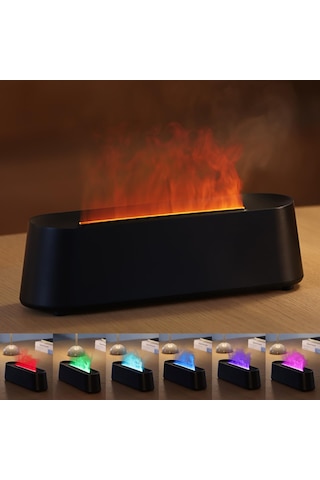 Uçucu Yağ Difüzör, Şömine Ateş Alevi Aromaterapi Difüzör, 250ml Serin Sis Nemlendirici, 7 Renkli Işıklı Aroma Difüzör, Uzaktan Kumanda, Zamanlayıcı Ve Otomatik Off, Oda Siyah