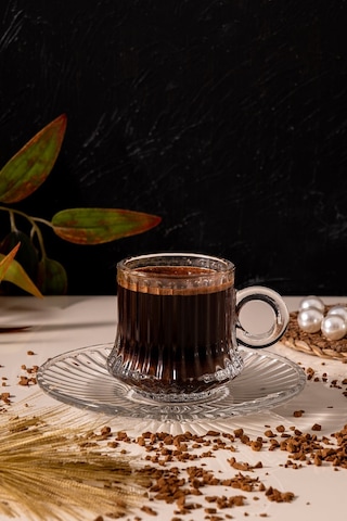 Mest 12 Parça 6 Kişilik Cam Kahve Fincan Seti 125 Cc - Zarif Tasarım Şeffaf