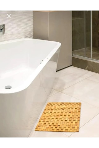 Bambu Banyo Paspası - Kaymaz Taban - Duş Paspası 40 X 60 Cm Kahverengi