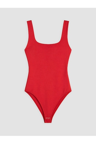 Lcw Vision Kırmızı Kare Yaka Kadın Bodysuit