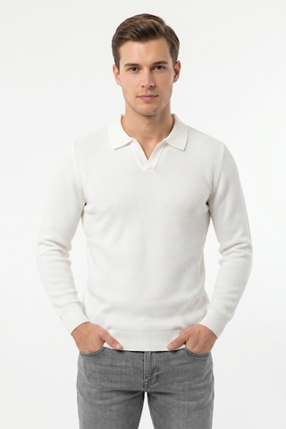 Foterman Erkek Spor Polo Yaka Mevsimlik Kazak Bgl-st05444 Beyaz