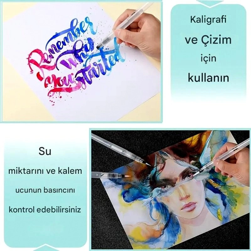 Fırça Uçlu, Brush Pen, Sulu Boya, Su Ve Mürekkep Hazneli, Boyama Kalem-s Beden