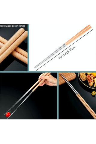 Omeniv Extra Uzun Ahşap-metal Chopstick Servis Kızartma Maşası