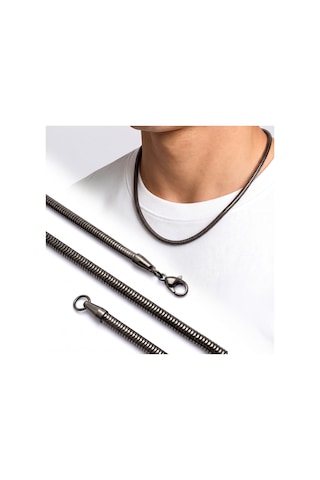 Premium Parlak Ve Şık Spiral Erkek Çelik Kolye 4mm 55cm 3183eck023 - Siyah Renk