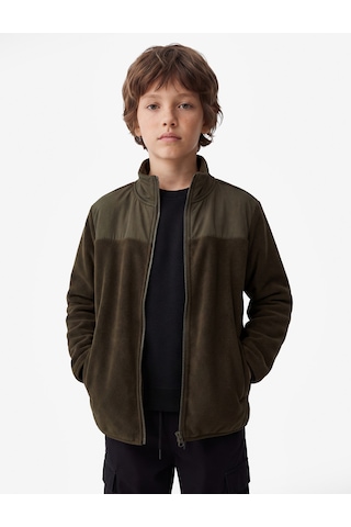 Koton Cepli Fermuarlı Uzun Kollu Dik Yaka Polar Sweatshirt Haki 7wkb10264tk