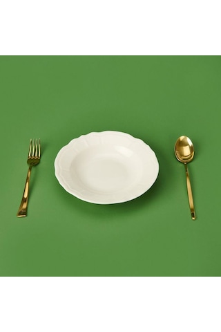 Tulu Porselen Tiffany Yemek Tabağı - Krem - 21 Cm Krem