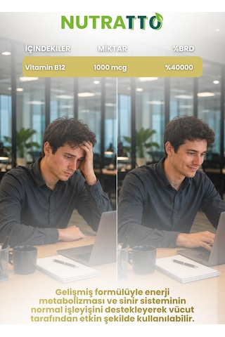 Nutratto Vitamin B12 Metilkobalamin 1000 Mcg Takviye Edici Gıda 60 Tablet