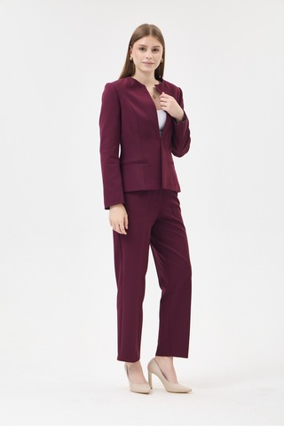 Velnara Moda Mürdüm Klasik Kadın Takım Elbise-sıfır Yaka Ceket & Cepli Dar Paça Pantolun Koyu Mürdüm - 927027358 Koyu Mürdüm