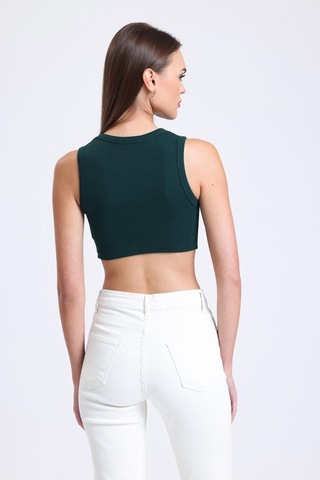 Hiccup Önü V Şekilli Bisiklet Yaka Crop Top Sacramento Yeşili