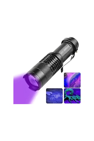 Schulzz Uv Profesyonel Zoomlu Flaş Led Mor Işık El Feneri 395 Nm Siyah
