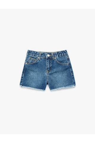 Koton Püsküllü Paça Pamuklu Jean İndigo Kız Çocuk Şort 6skg40043ad