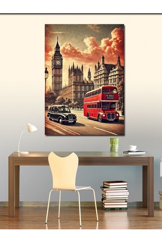 Kanvas Tablo Londra, Big Ben Ve Kırmızı Otobüs 70cmx100cm