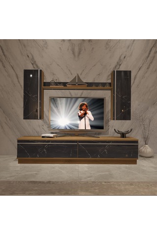 Decoraktiv Eko 5db Mdf Std Tv Ünitesi Tv Sehpası Pera - Siyah Mermer