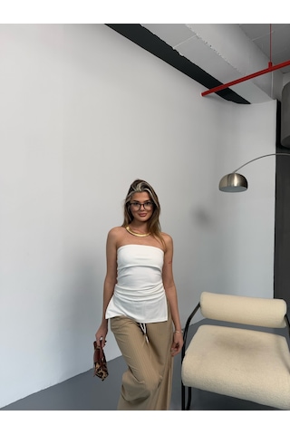 Kadın Straplez Bluz Beyaz