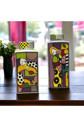 Glt 200 101 Pop Art Renkli 2'li Dekoratif Küp