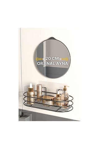 Banyo Düzenleyici 2 Li Set Ayna Ve Organizer Yapışkanlı Lüks Tasarım Ayna Kozmetik Rafı Siyah