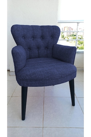 Kayser Home Berjer - Tekli Koltuk - Keten Kumaş - Ahşap Siyah Ayak - Lacivert Lacivert