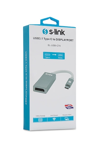 S-lınk Sl-usb-c74, Type-c To Dısplay Port Dp Metal, Çevirici