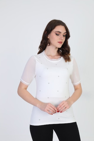 Ella Camelia Kadın Taş Detaylı Bluz 19E056 Ekru