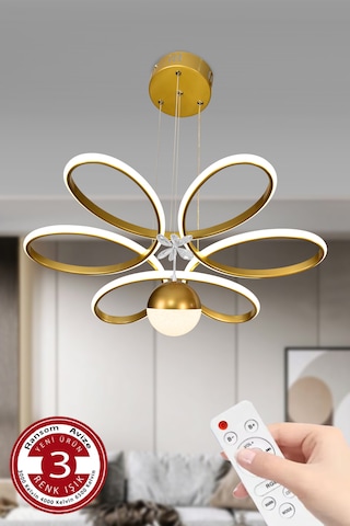 Ransom 3 Renk Toplu Kelebekli Kumandalı Papatya Salon Led Avize Mat Gold