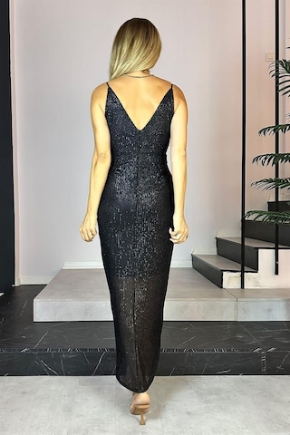 Ges Moda G0257 Payet Tasarım Elbise Siyah-siyah