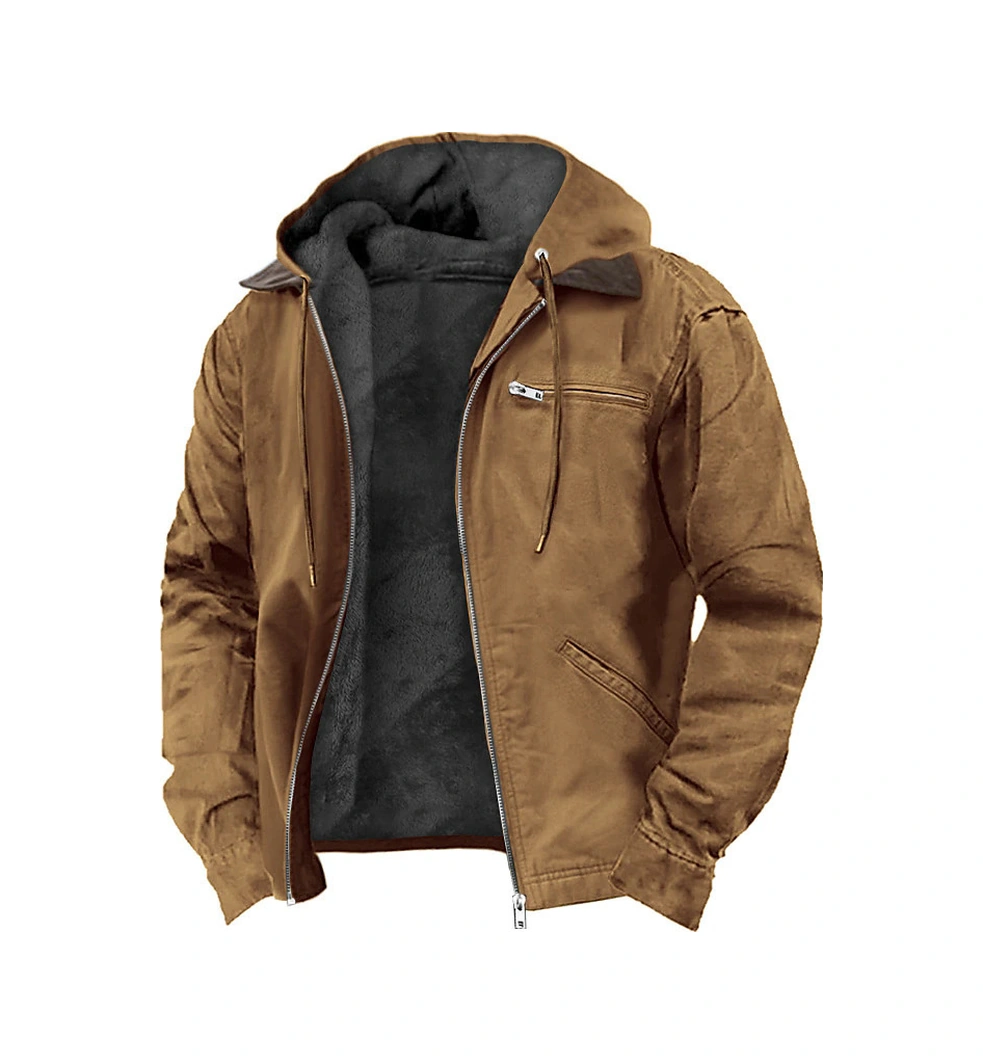 Düz Renk Kapüşonlu Günlük Polar Fermuarlı Cepli Erkek Ceket Yeşil