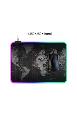 Bilgisayar Dünya Haritası Desenli Aydınlatmalı Mouse Pad, Boyut: 35 X 25 X 0.4cm